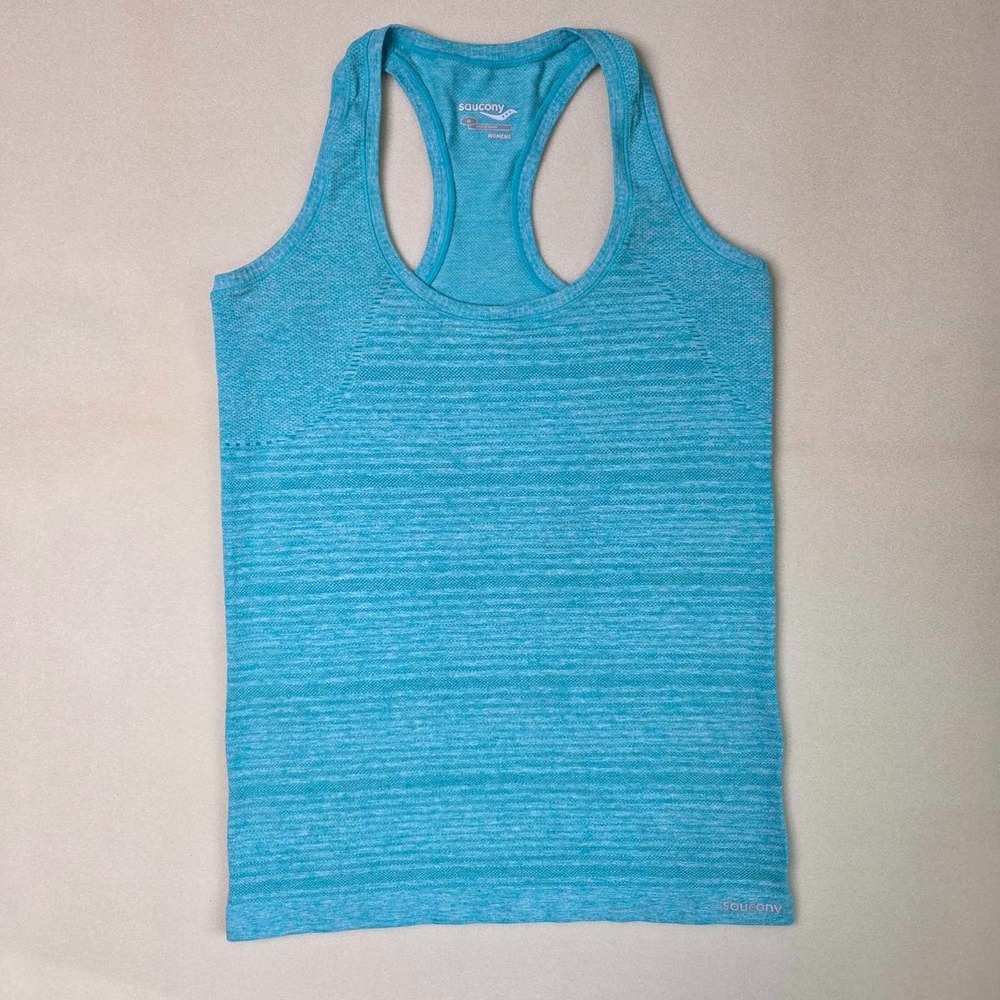 SAUCONY Tank Top M Medium Teal Blue Scoop Neck Freedom Racerback‎ Running Gym